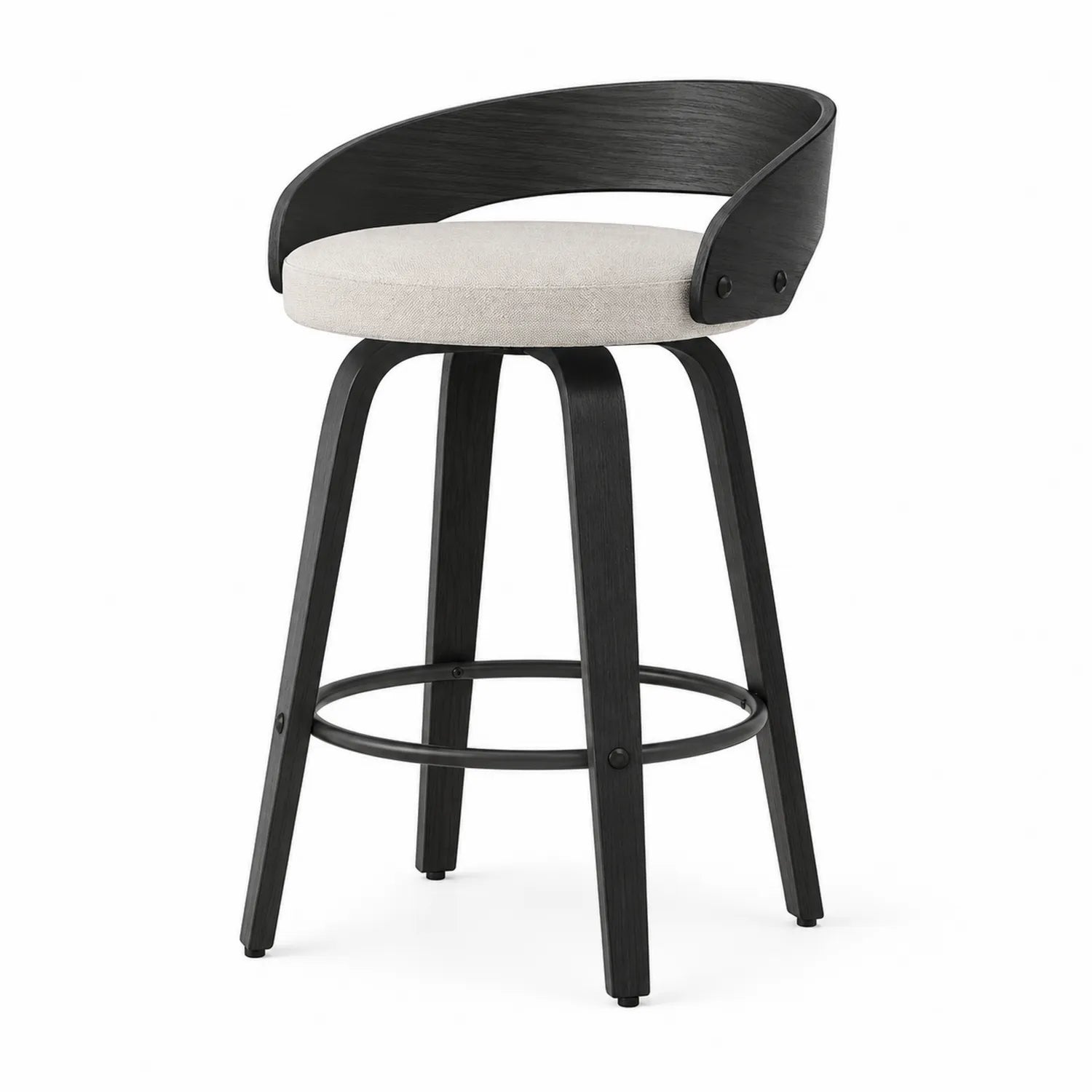 Barhocker aus Holz mit Stoffpolsterung Schwarz/Beige