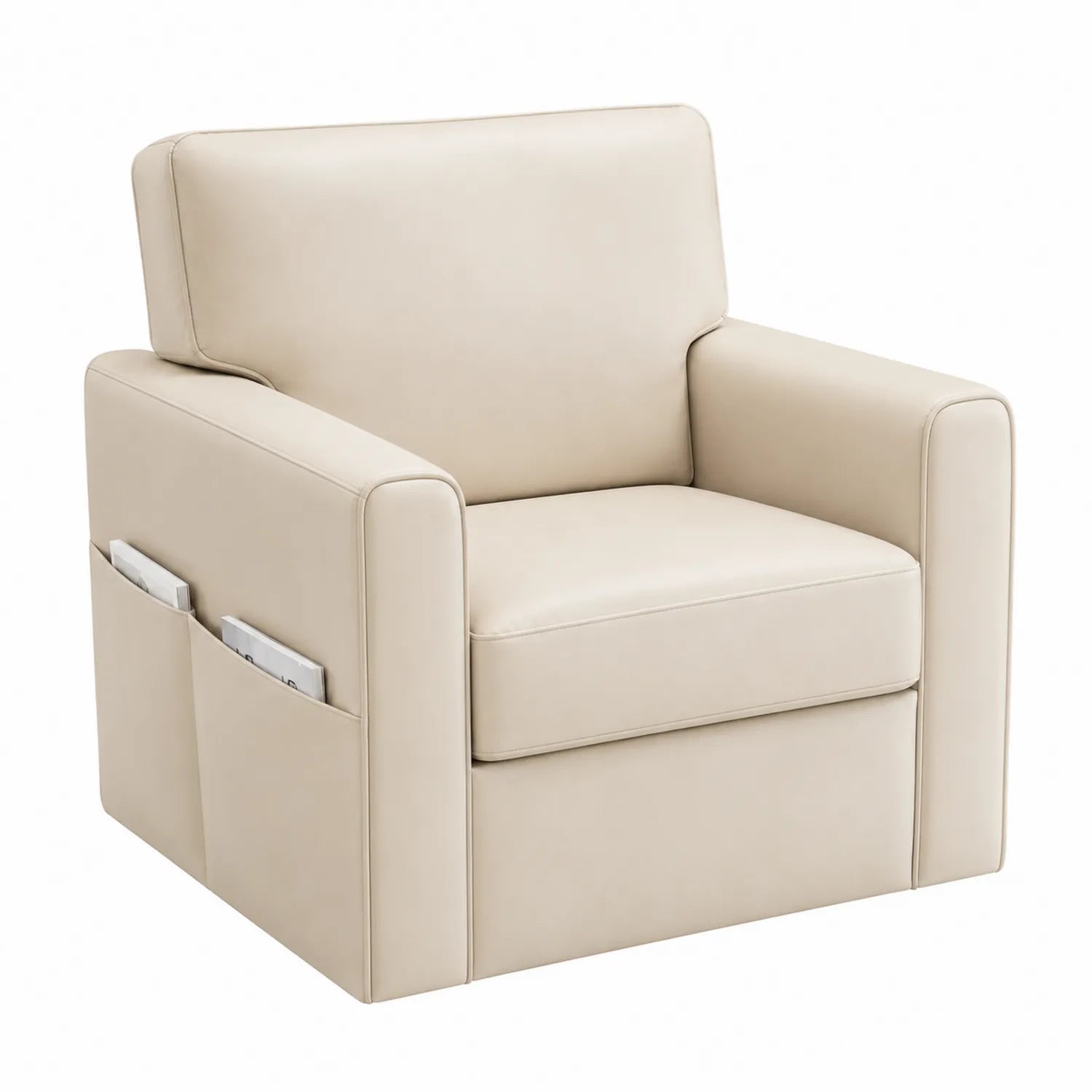 Sessel PU-Leder Beige mit Seitentaschen 85x80x90 cm