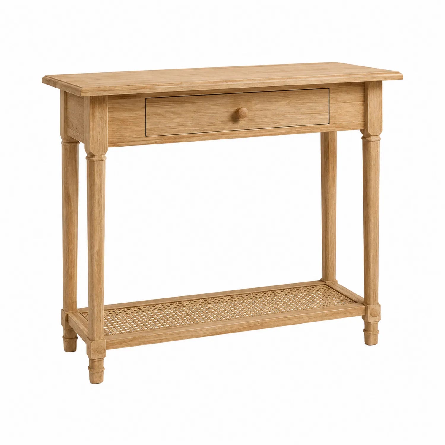 Holzkonsolentisch mit Geflechtregal Natur 100x30x75cm
