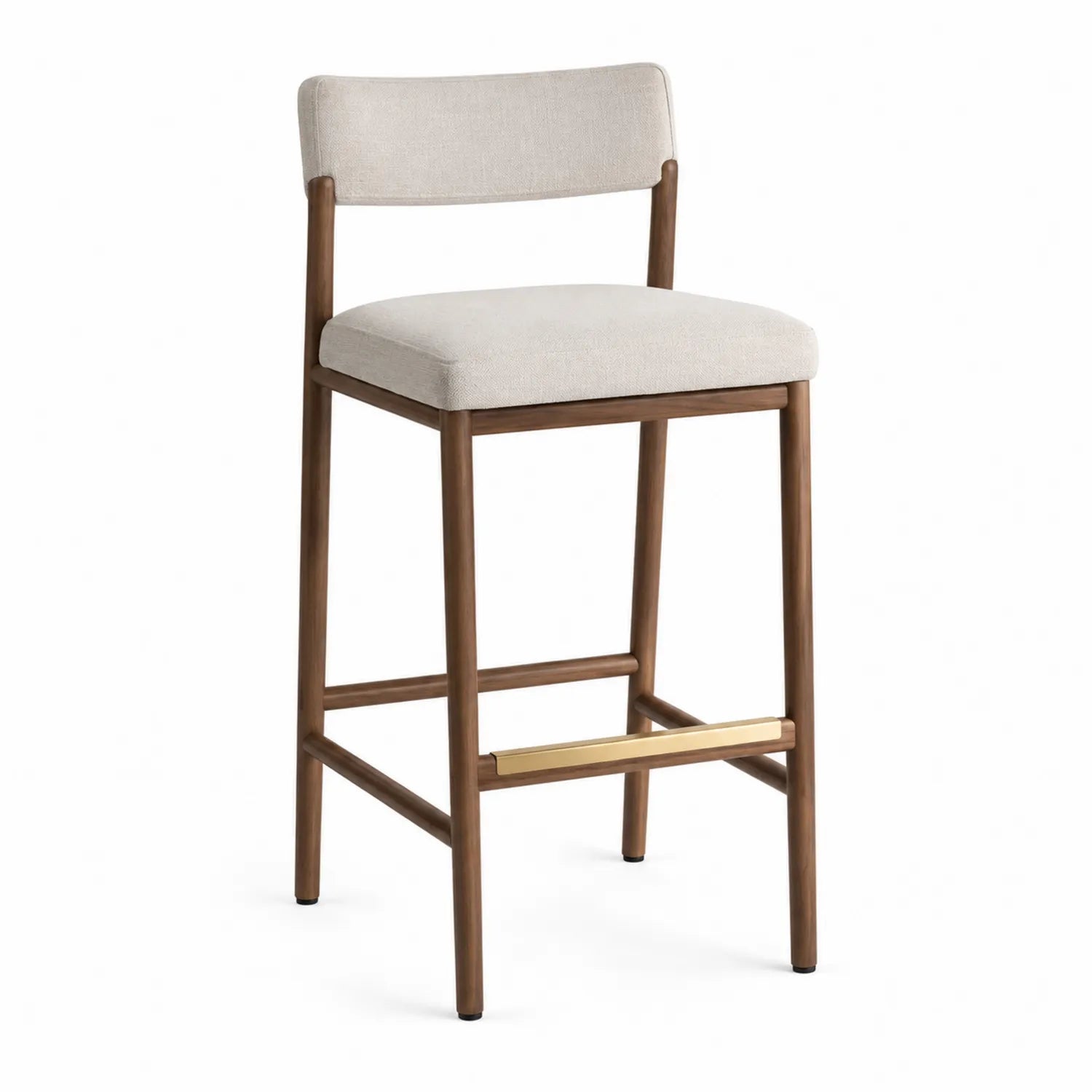 Holz Barhocker mit Leinenpolsterung Beige 108 cm