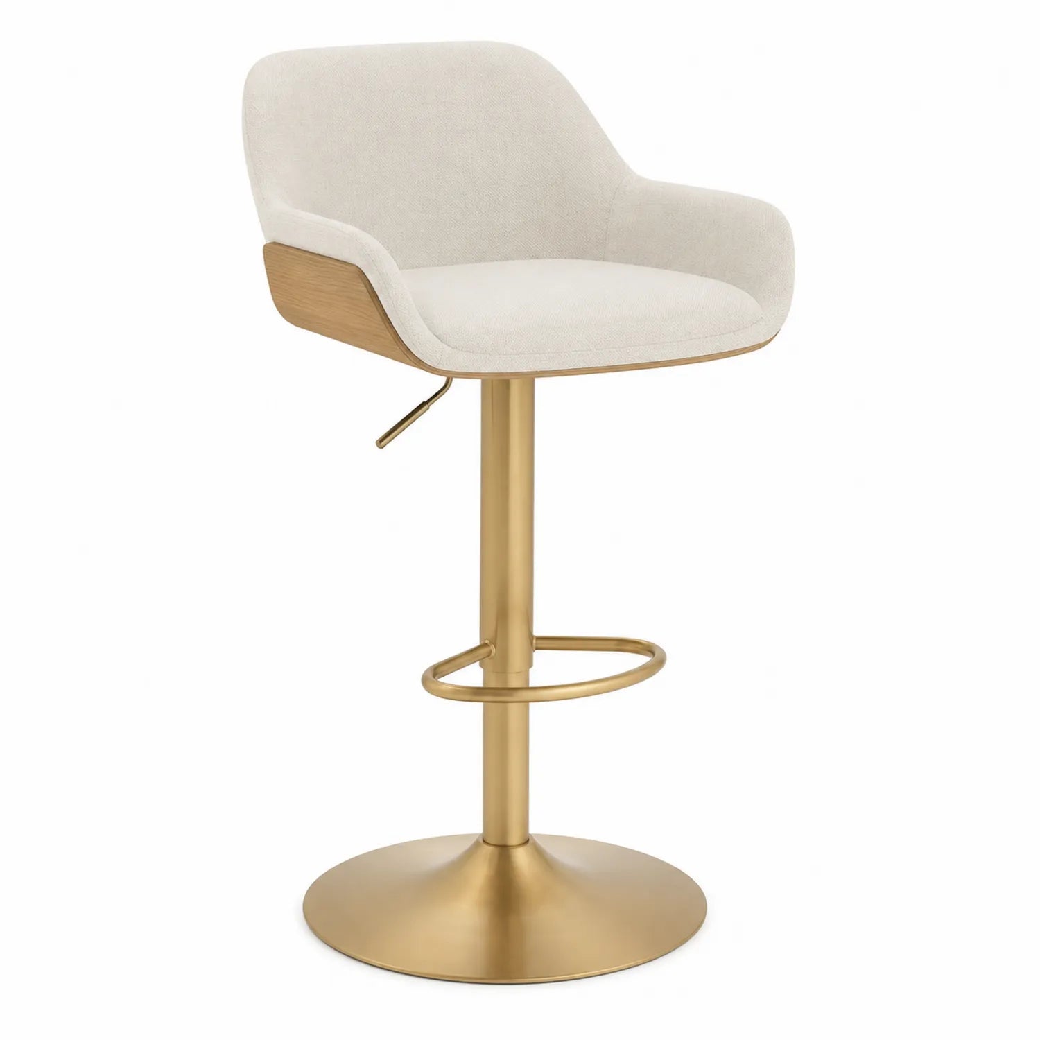Barhocker mit Stoffbezug und Metallfuß, höhenverstellbar, Beige und Gold