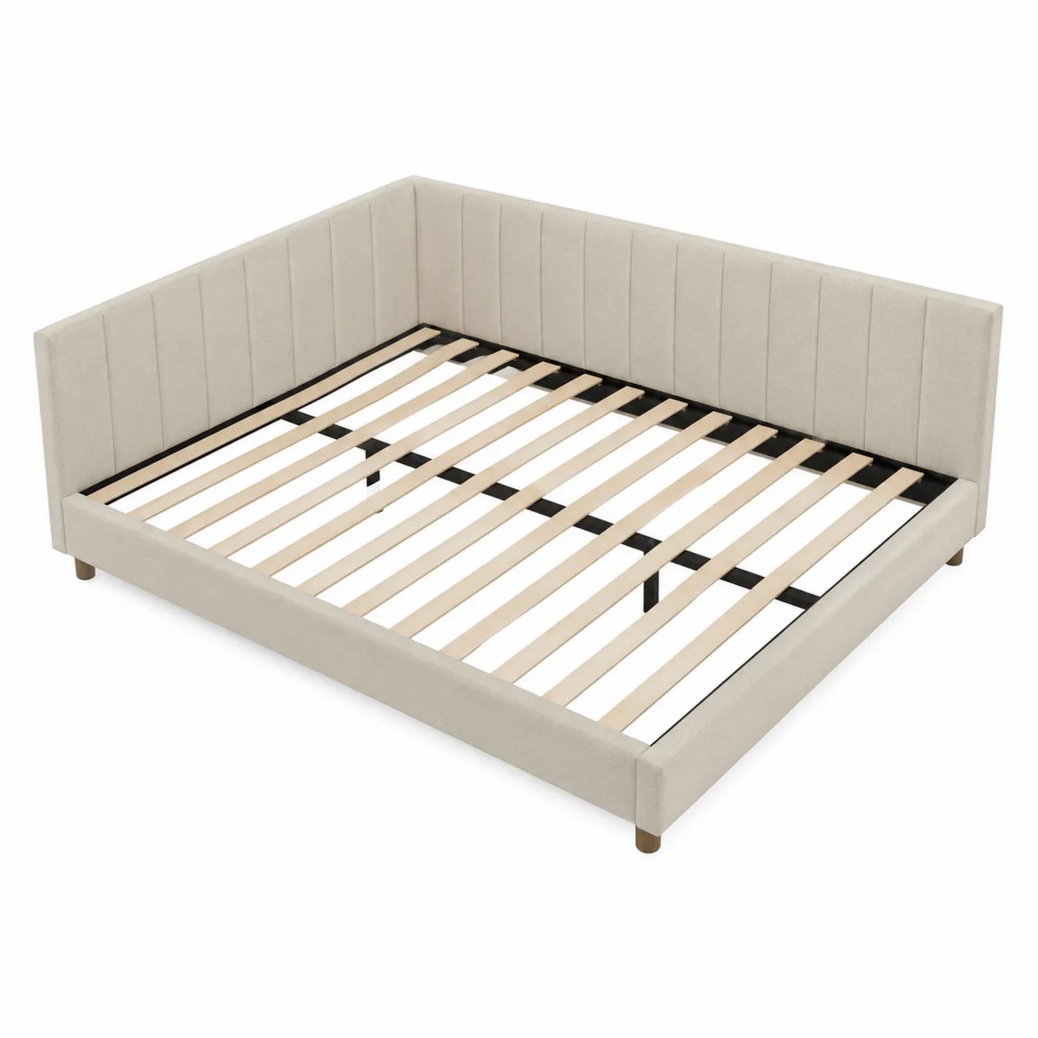 Polsterbett aus Leinenstoff mit Massivholzrahmen 200x160 cm Beige