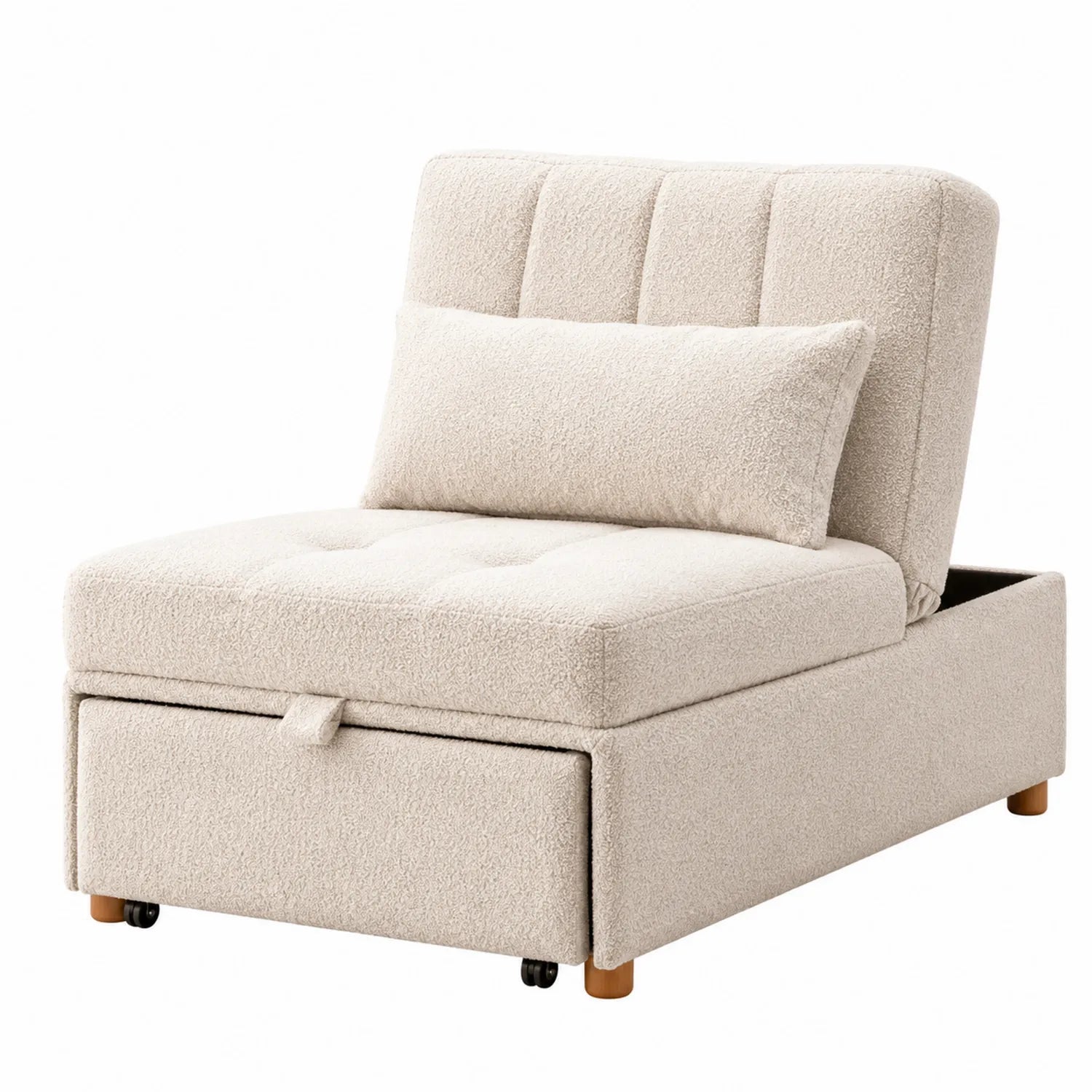 Verstellbarer Schlafsessel aus Bouclé Stoff Beige