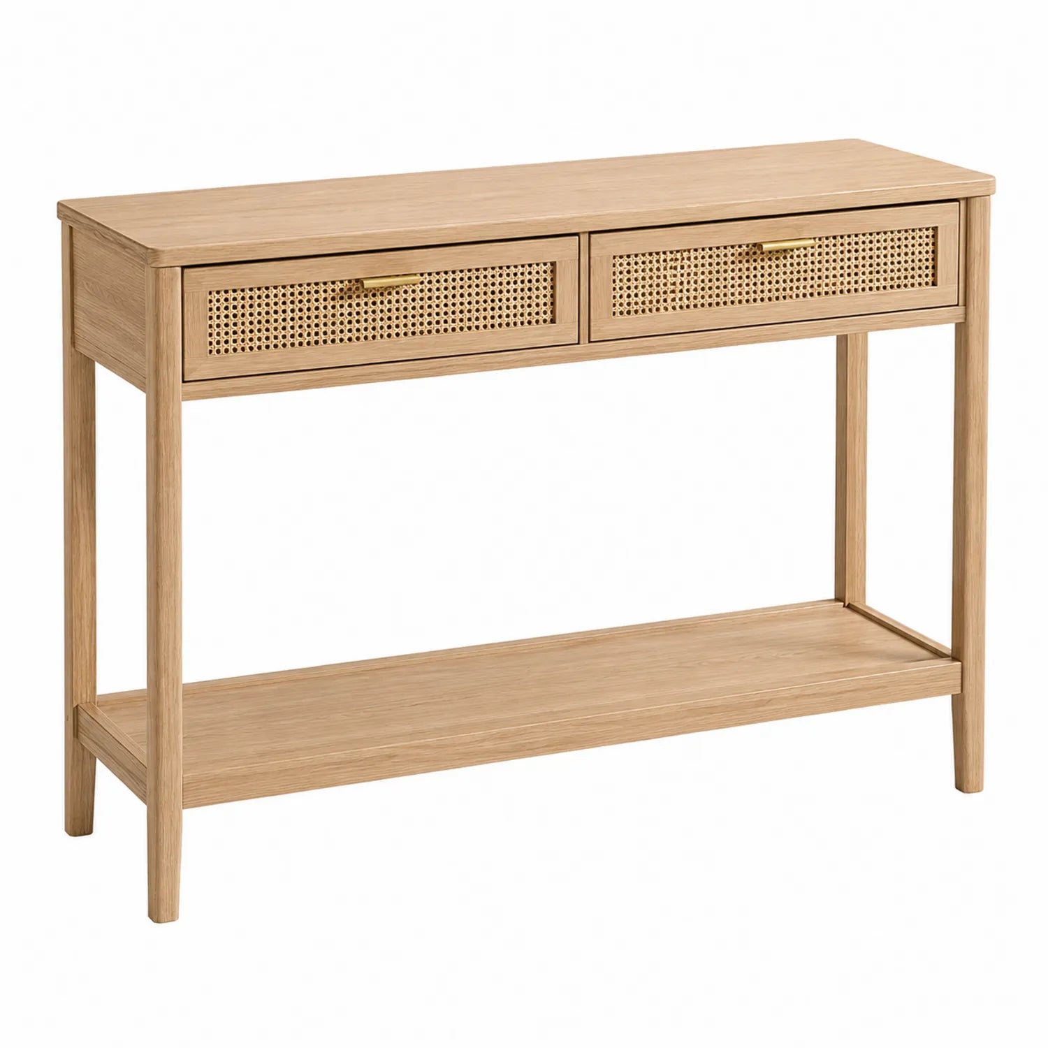 Konsolentisch aus Eichenholz mit Rattan-Schubladen, Natur