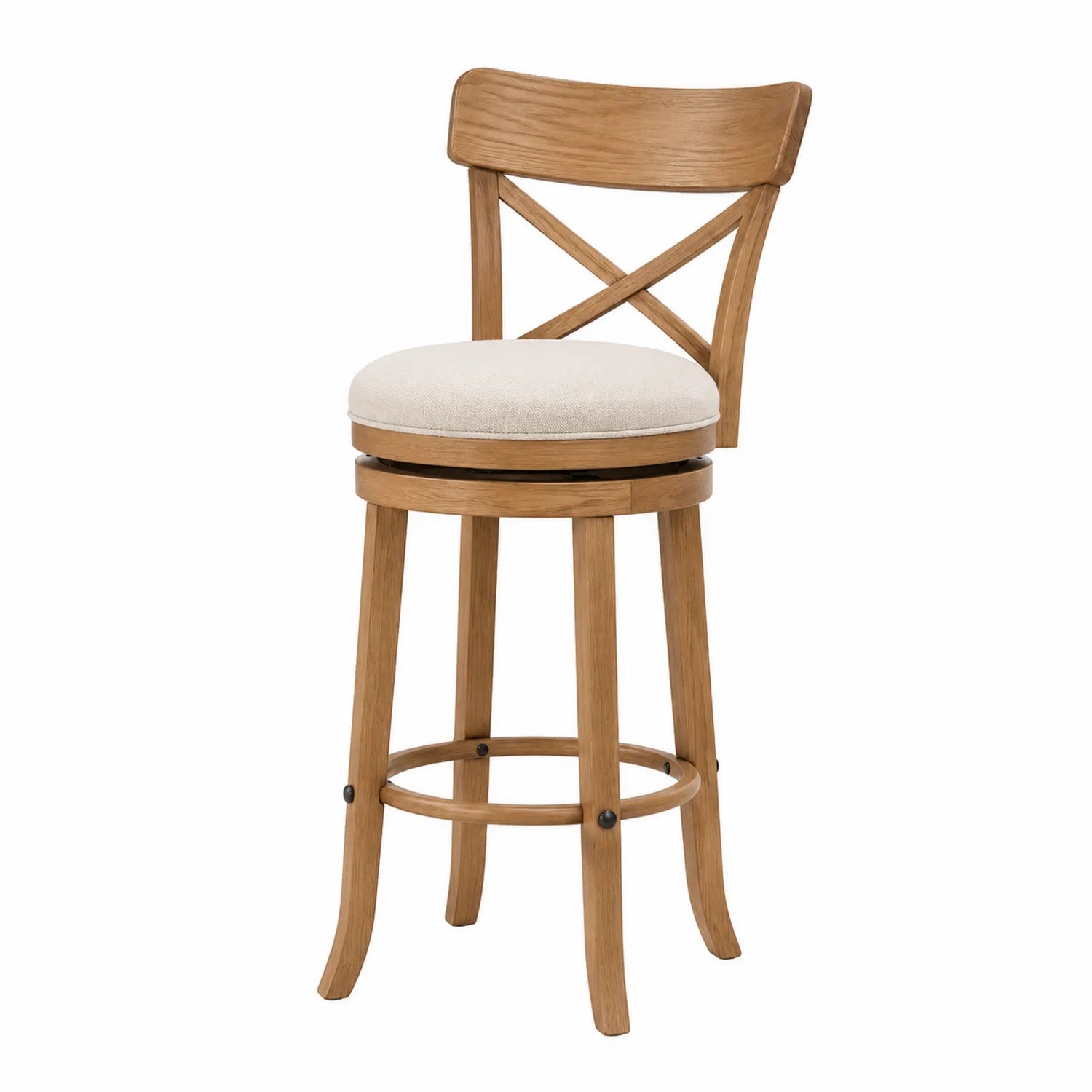 Drehbarer Barhocker aus Eichenholz mit Leinenpolster 75 cm