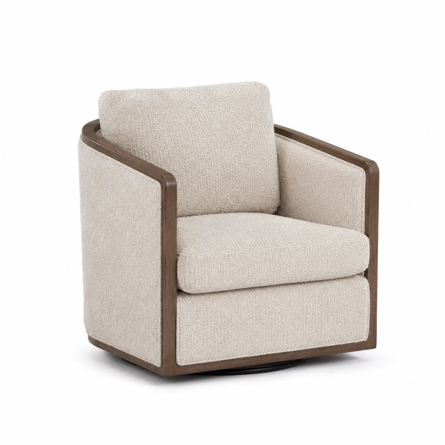 Drehsessel mit Holzrahmen und Bouclé-Bezug Beige
