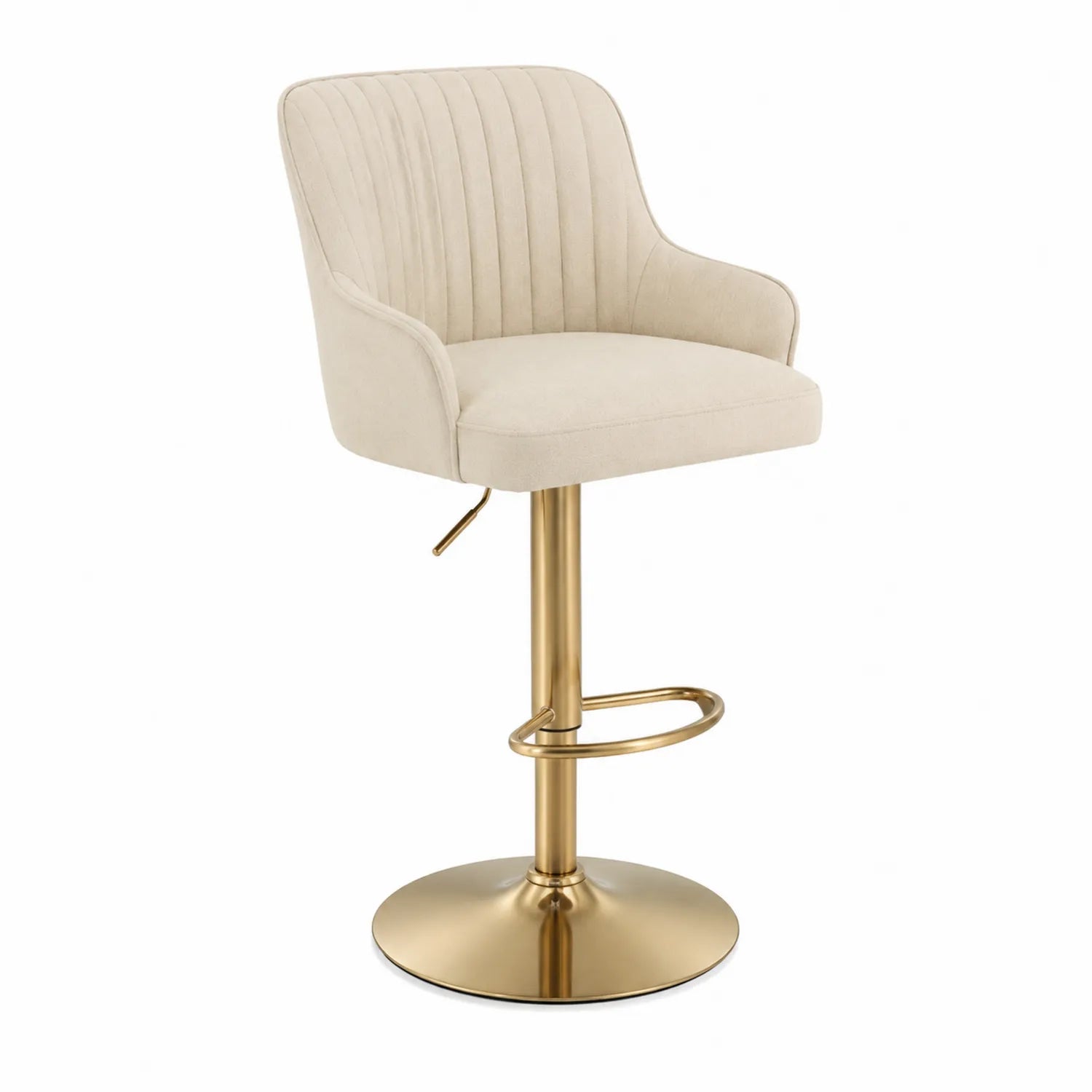 Höhenverstellbarer Barhocker aus Polyestergewebe Beige mit Metallbasis