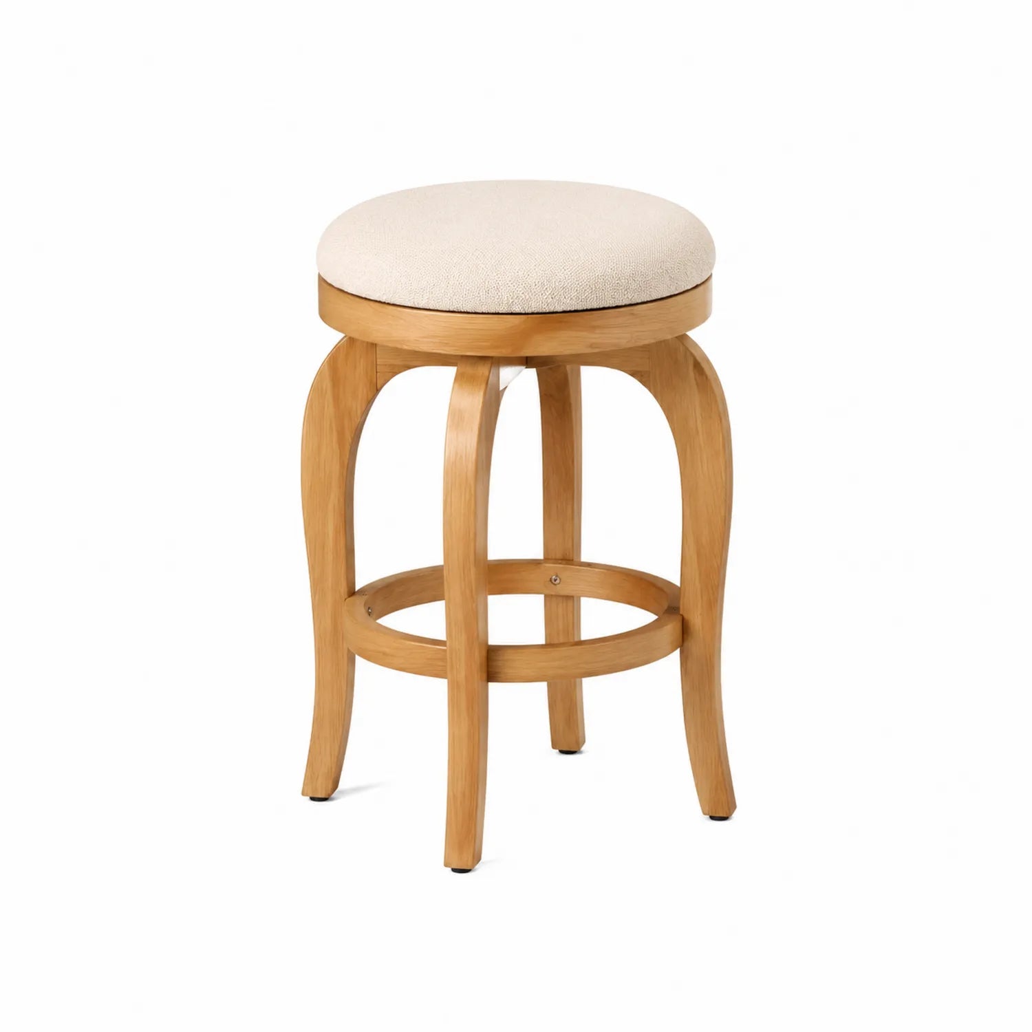 Barhocker aus Buchenholz mit beigem Leinenbezug, Höhe 65 cm