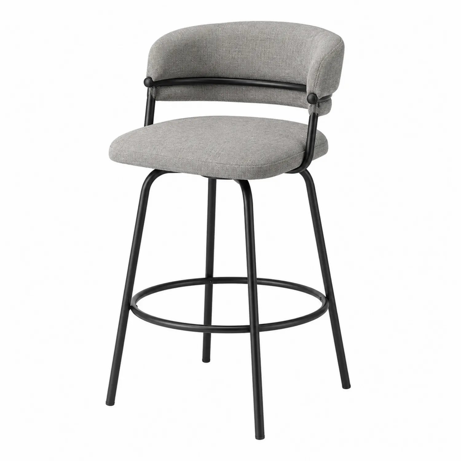 Barhocker mit Metallrahmen und grauem Stoffbezug